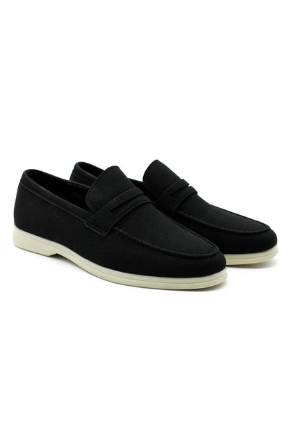 Black Faux Suede Leather Penny Loafers Lightweight