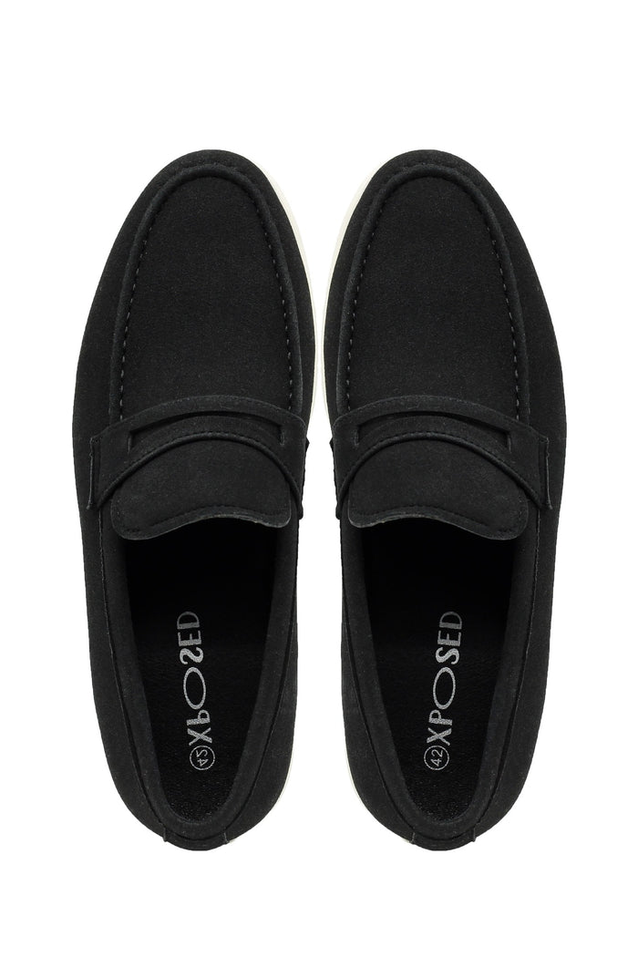 Black Faux Suede Leather Penny Loafers Lightweight