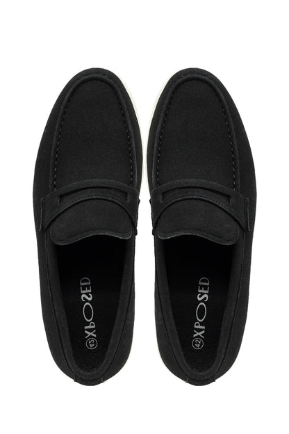 Black Faux Suede Leather Penny Loafers Lightweight