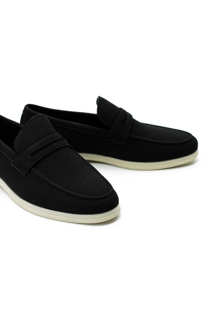Black Faux Suede Leather Penny Loafers Lightweight