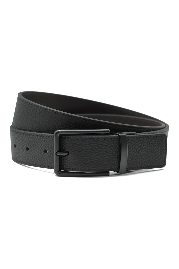 BLACK FULL GRAIN LEATHER REVERSIBLE BELT
