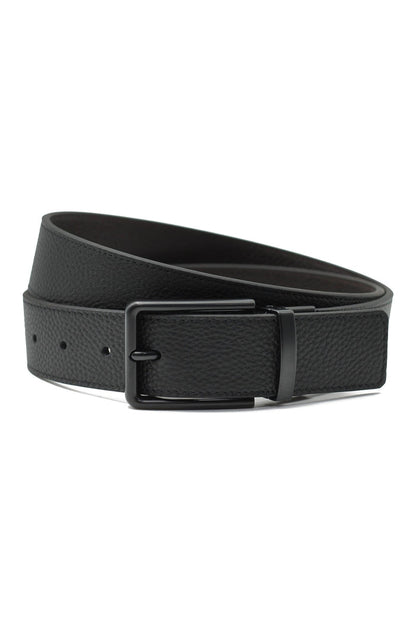 BLACK FULL GRAIN LEATHER REVERSIBLE BELT