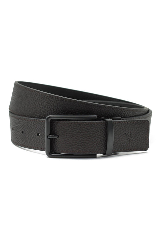 BLACK FULL GRAIN LEATHER REVERSIBLE BELT