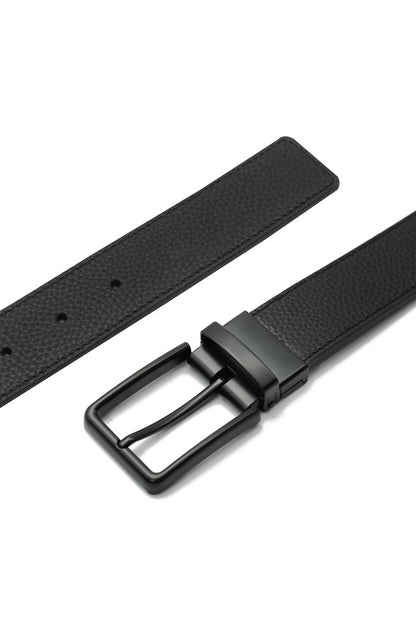 BLACK FULL GRAIN LEATHER REVERSIBLE BELT