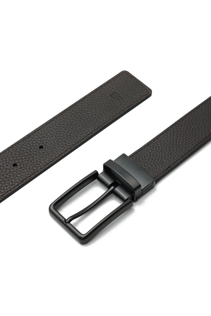 BLACK FULL GRAIN LEATHER REVERSIBLE BELT