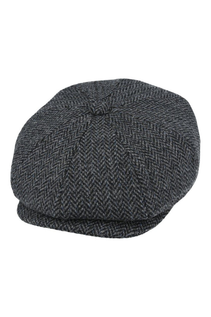 BLACK Gatsby Herringbone Wool Newsboy Flat Cap