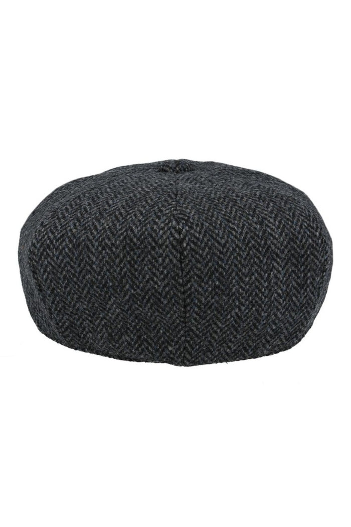 BLACK Gatsby Herringbone Wool Newsboy Flat Cap
