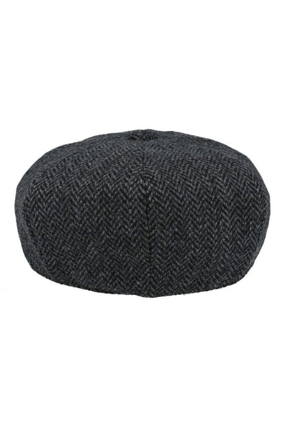 BLACK Gatsby Herringbone Wool Newsboy Flat Cap