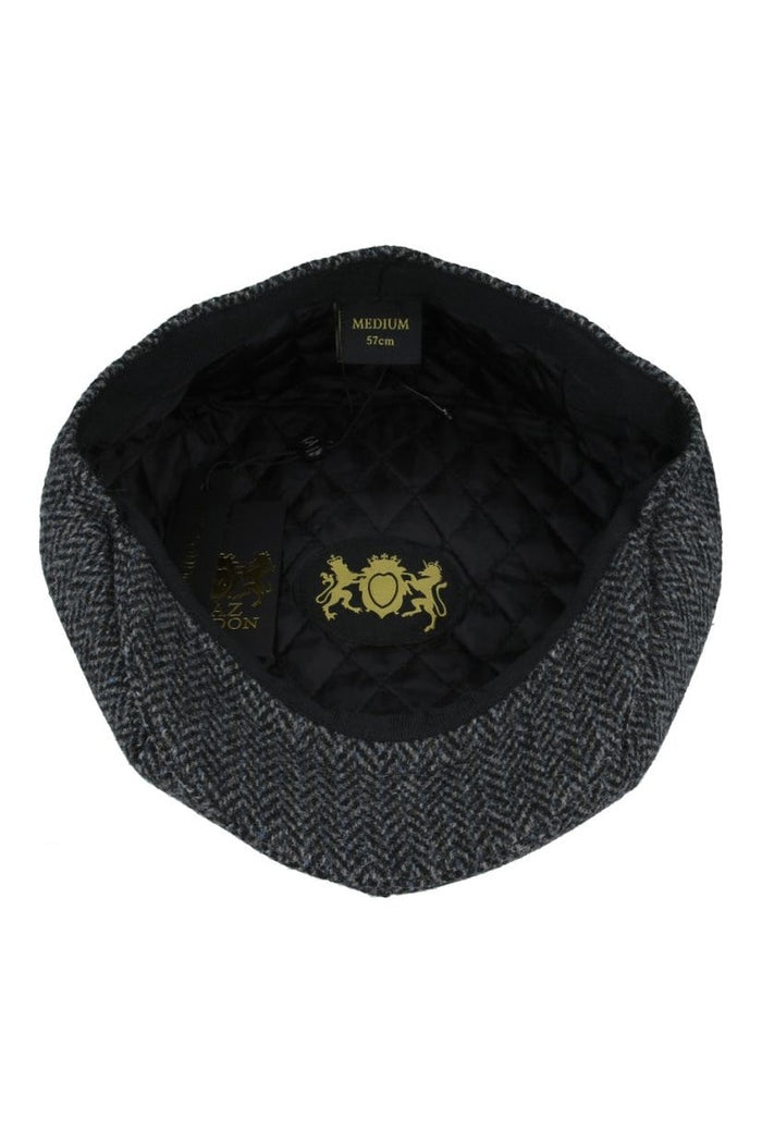 BLACK Gatsby Herringbone Wool Newsboy Flat Cap