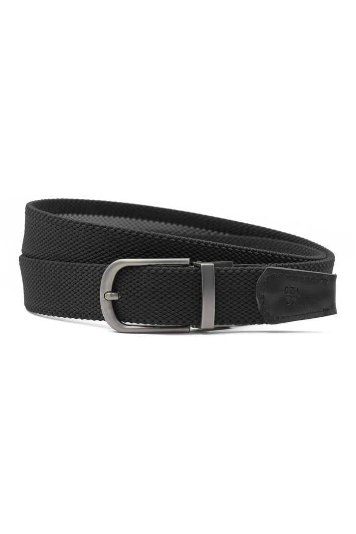 BLACK & GREY STRIPE REVERSIBLE STRETCH BELT