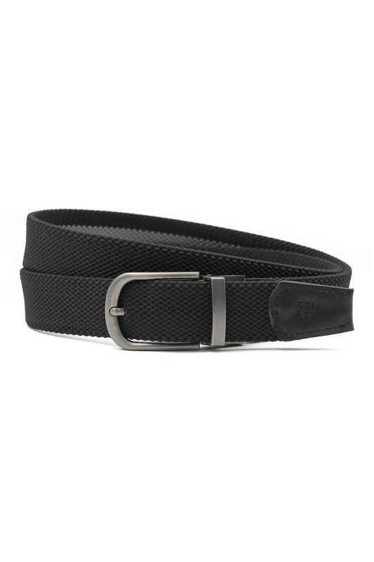 BLACK & GREY STRIPE REVERSIBLE STRETCH BELT