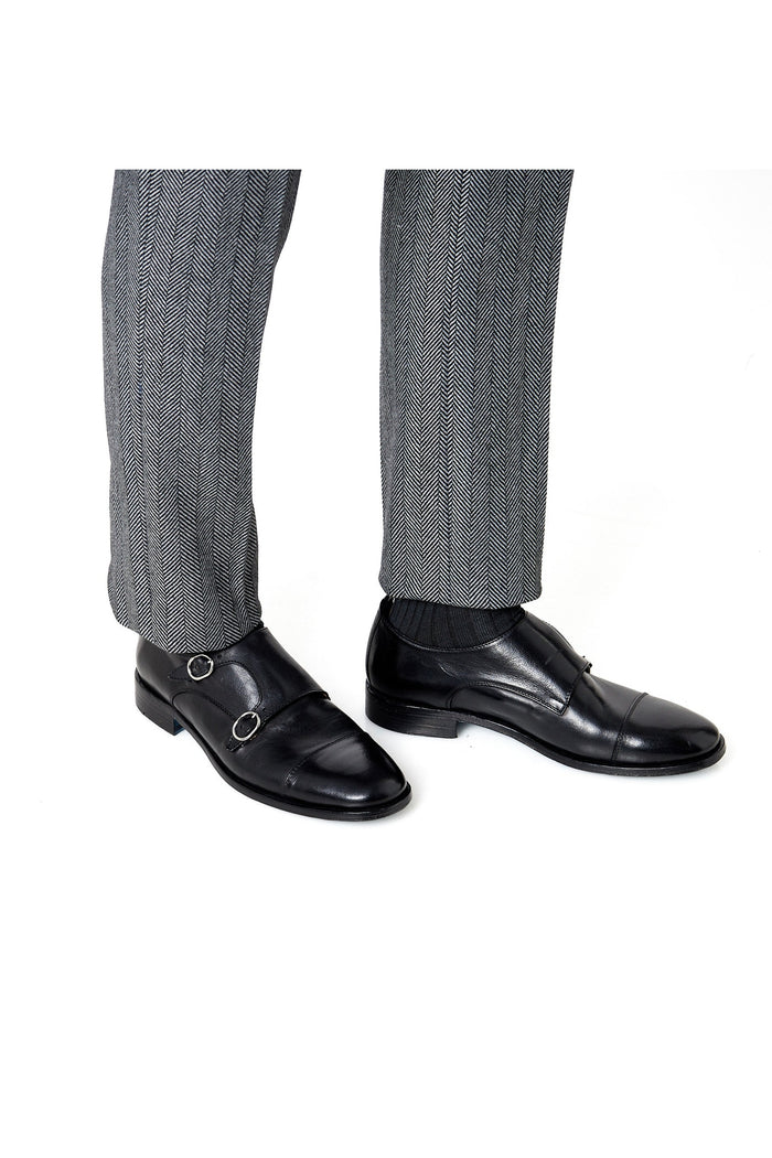 BLACK ITALIAN CALFSKIN DOUBLE BUCKLE MONK LOAFER
