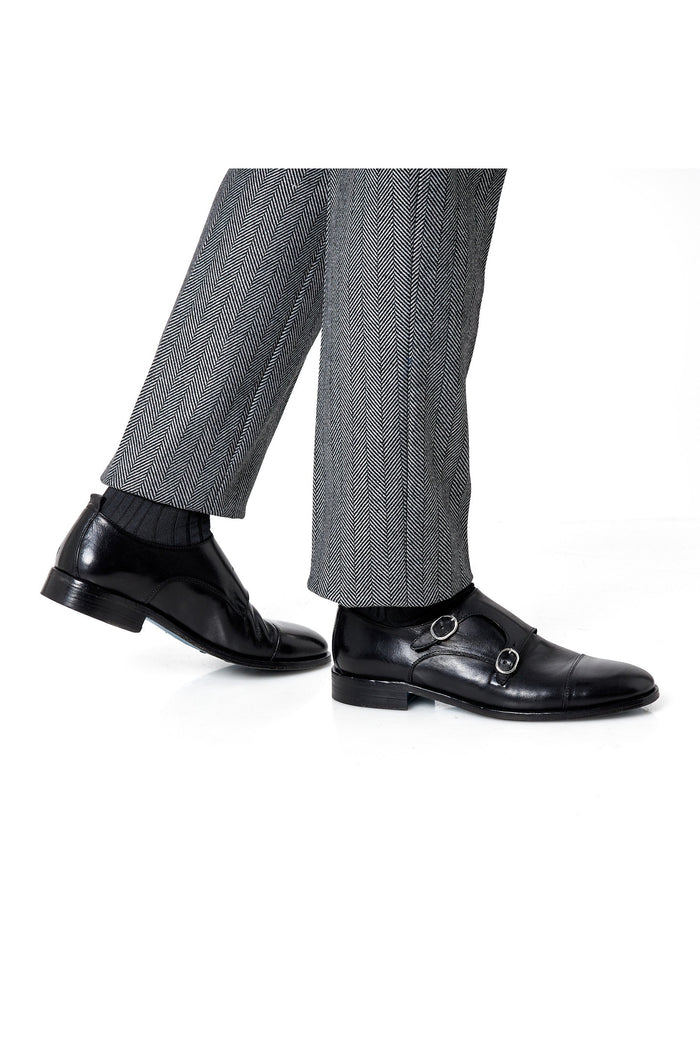 BLACK ITALIAN CALFSKIN DOUBLE BUCKLE MONK LOAFER