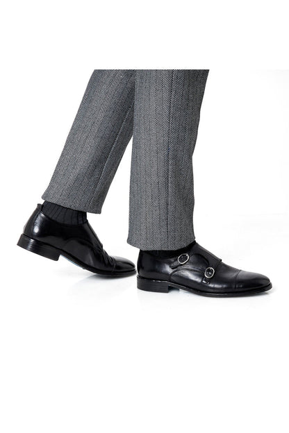 BLACK ITALIAN CALFSKIN DOUBLE BUCKLE MONK LOAFER