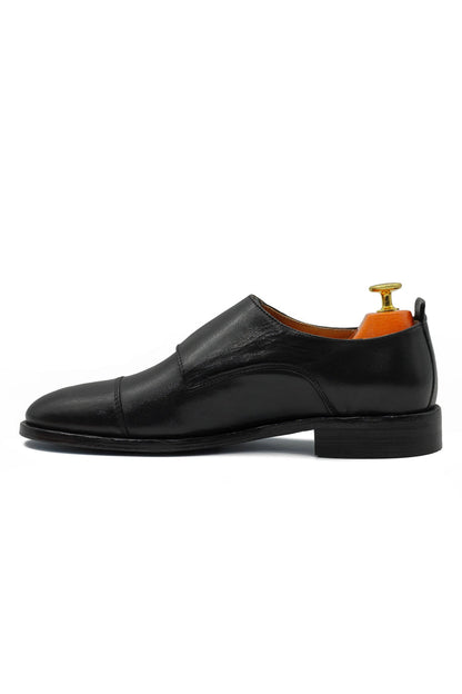BLACK ITALIAN CALFSKIN DOUBLE BUCKLE MONK LOAFER