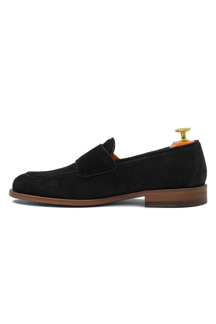 BLACK ITALIAN SUEDE DOUBLE BUCKLE MONK LOAFER