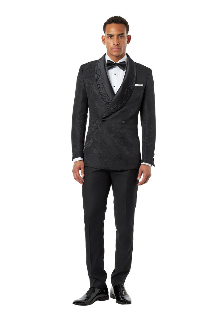 Black Jacquard Double-Breasted Tuxedo Wedding Suit
