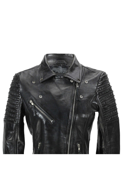 Black Ladies Real Leather Biker Jacket