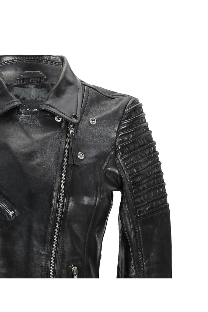 Black Ladies Real Leather Biker Jacket