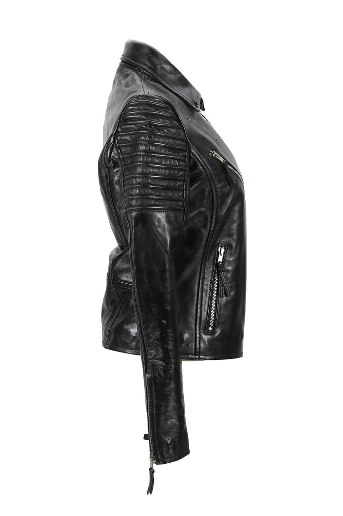 Black Ladies Real Leather Biker Jacket