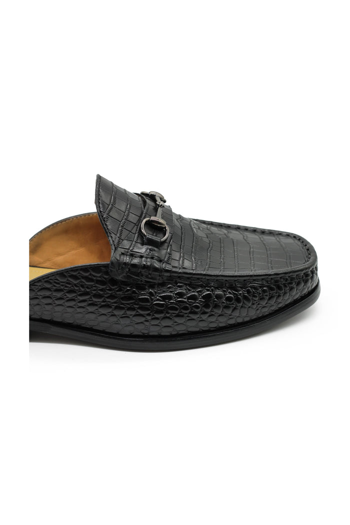Black Leather Backless Mules Half Shoes