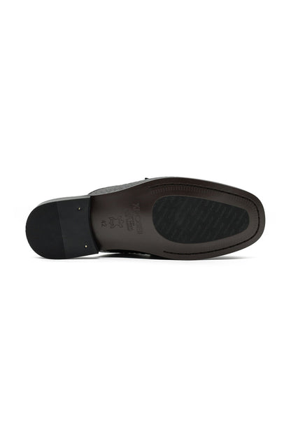 Black Leather Backless Mules Half Shoes