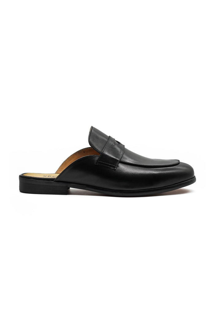 Black Leather Backless Shoes – Slip-on