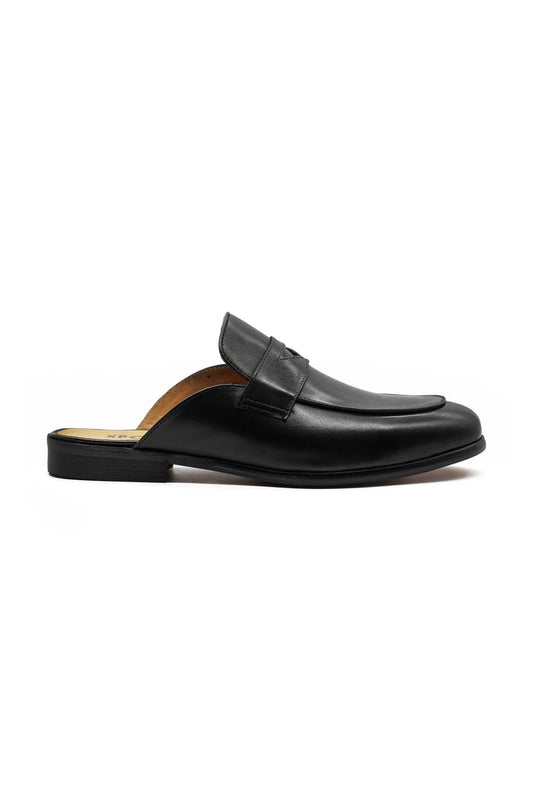 Black Leather Backless Shoes – Slip-on