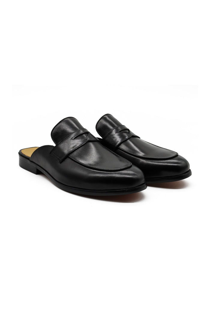 Black Leather Backless Shoes – Slip-on