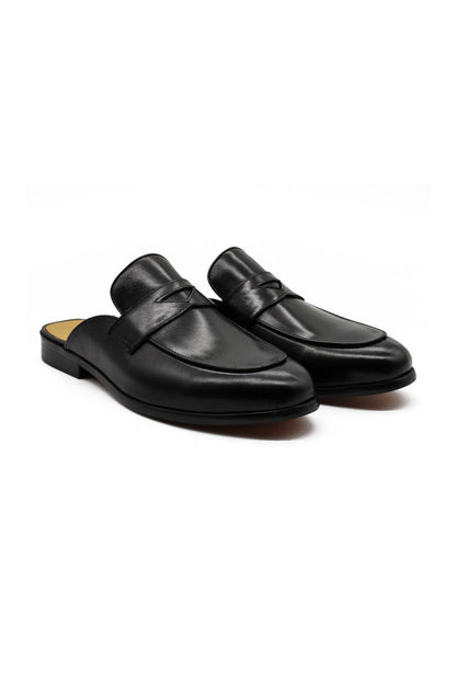 Black Leather Backless Shoes – Slip-on