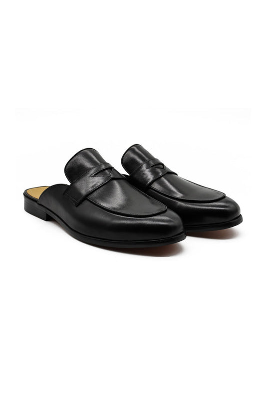 Black Leather Backless Shoes – Slip-on