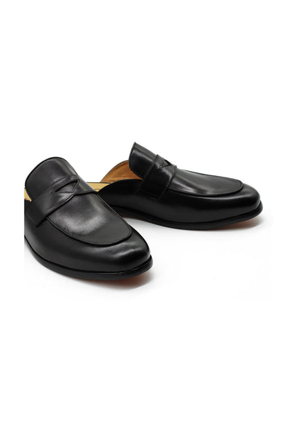 Black Leather Backless Shoes – Slip-on
