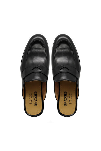 Black Leather Backless Shoes – Slip-on