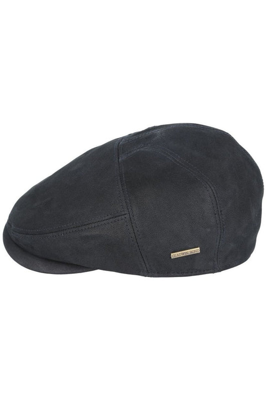 BLACK LEATHER GLADWIN BOND FLAT CAP