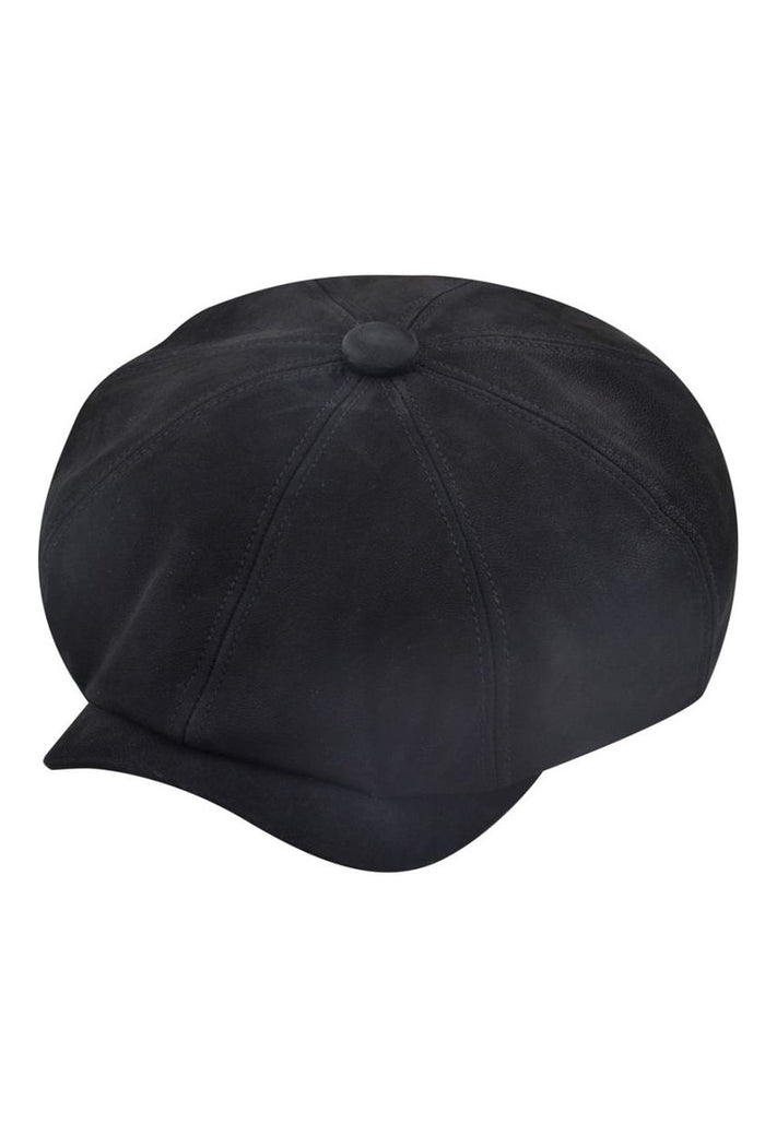 BLACK LEATHER IVY BERET BAKER BOY HAT