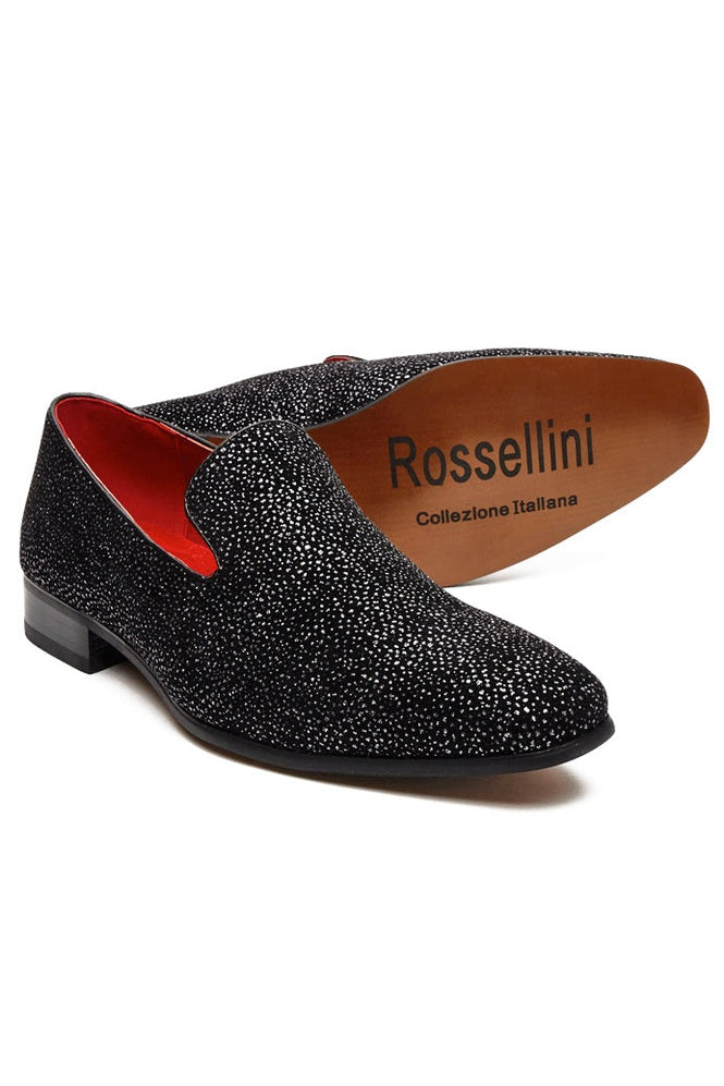 BLACK LEATHER LINED SILVER GLITTER PARTY LOAFERS