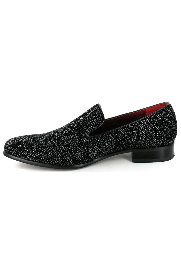 BLACK LEATHER LINED SILVER GLITTER PARTY LOAFERS