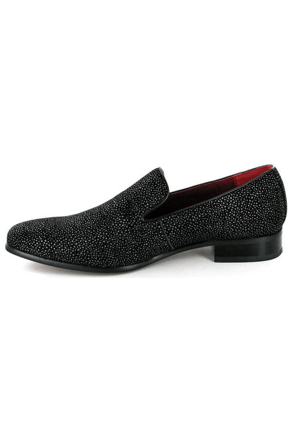 BLACK LEATHER LINED SILVER GLITTER PARTY LOAFERS