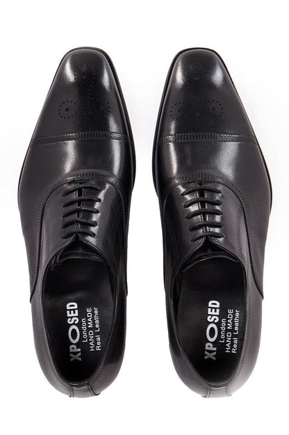 BLACK LEATHER OXFORD BROGUE SHOES