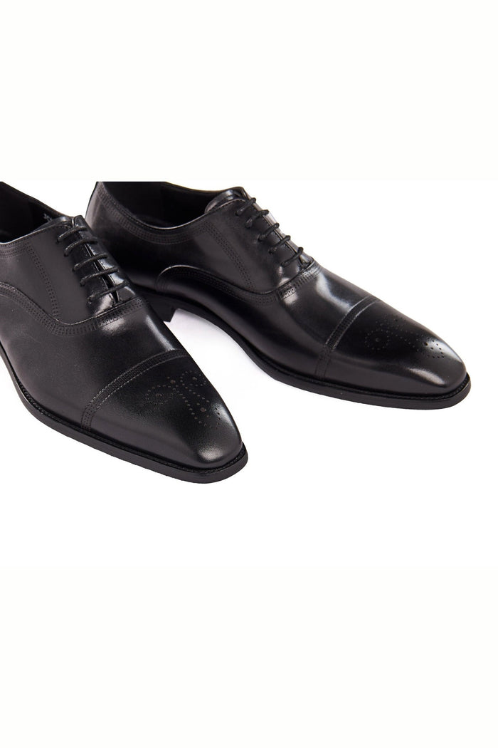 BLACK LEATHER OXFORD BROGUE SHOES