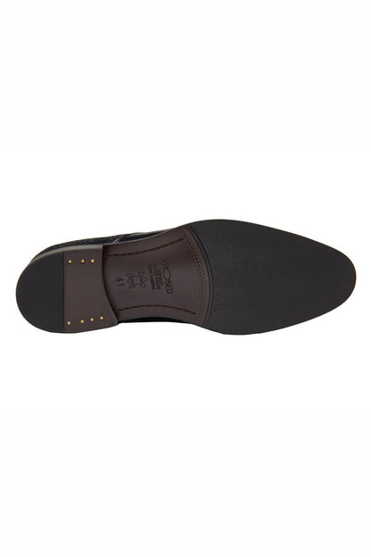 BLACK LEATHER PRINTED LOAFERS