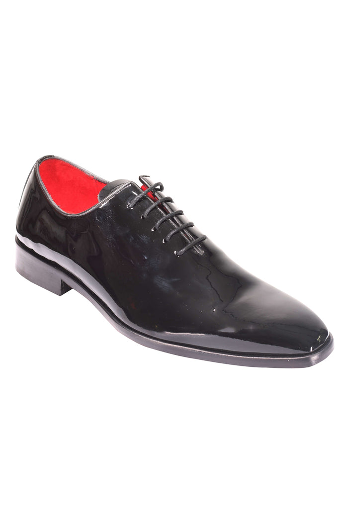 BLACK LEATHER SHINY OXFORD LACE UP SHOES