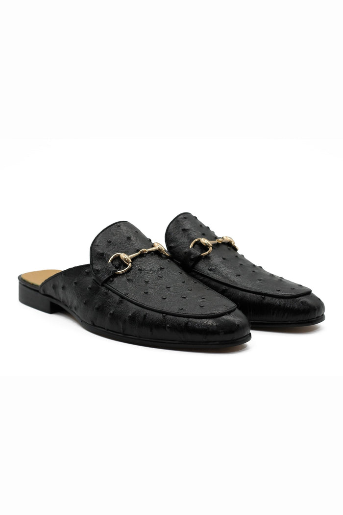 BLACK LEATHER SNAFFLE BIT SLIPPERS