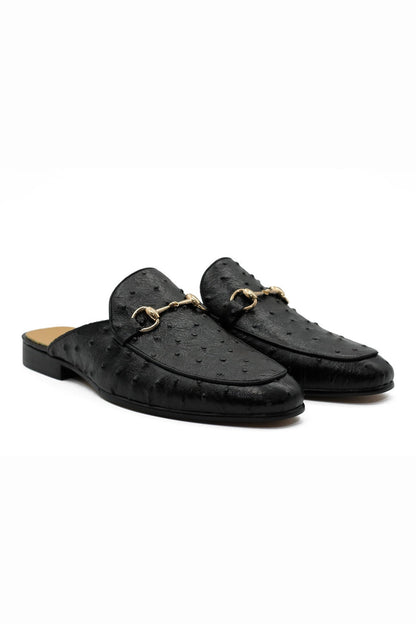 BLACK LEATHER SNAFFLE BIT SLIPPERS