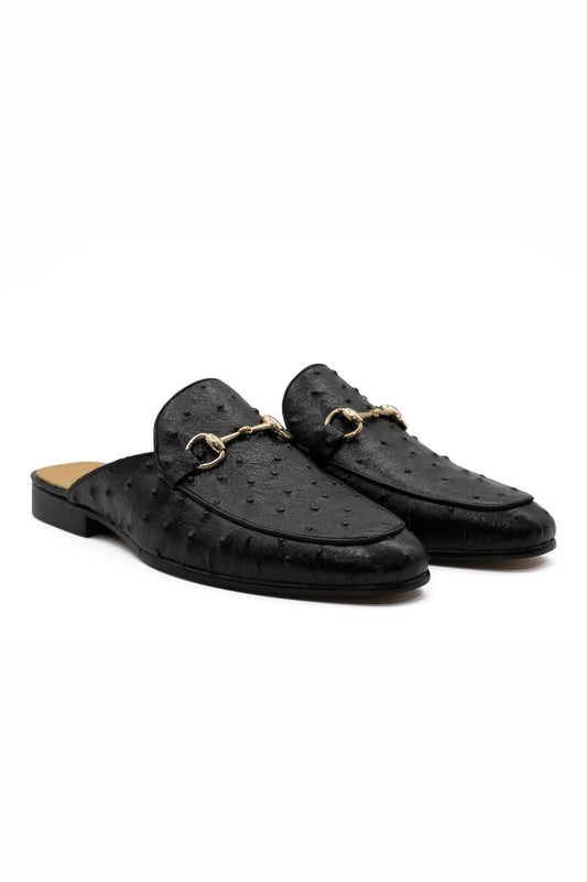 BLACK LEATHER SNAFFLE BIT SLIPPERS