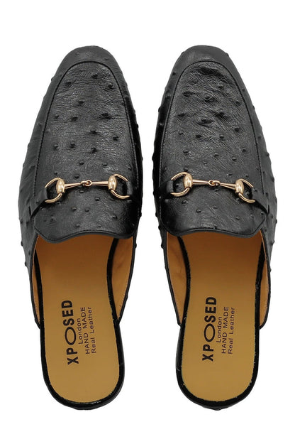 BLACK LEATHER SNAFFLE BIT SLIPPERS