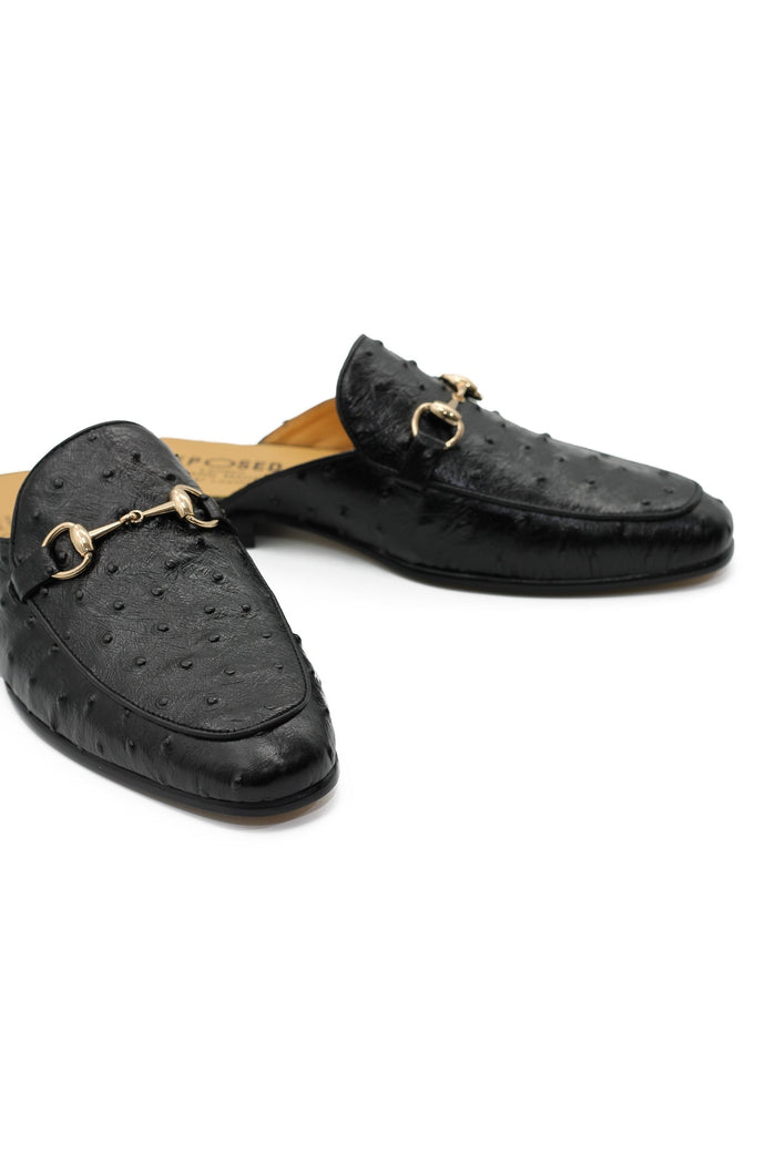 BLACK LEATHER SNAFFLE BIT SLIPPERS