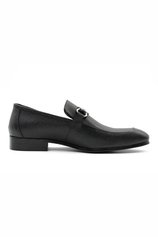 BLACK LEATHER SNAFLE BIT BUCKLE LOAFERS