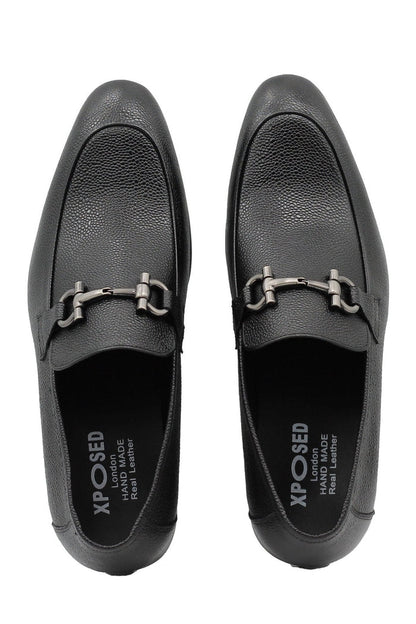 BLACK LEATHER SNAFLE BIT BUCKLE LOAFERS