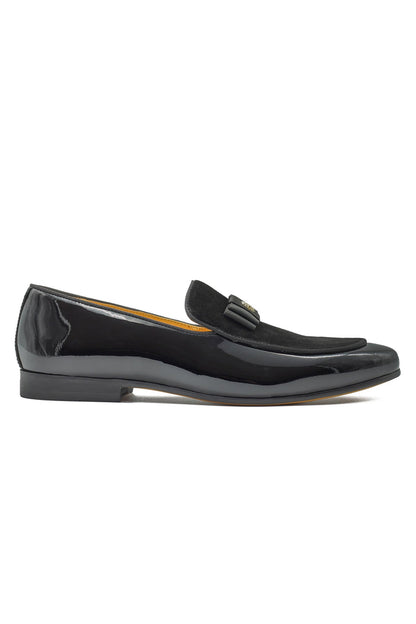 BLACK LEATHER SUEDE BELGIAN BOWTIE LOAFERS